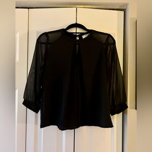 NSR Women’s Black Classic Minimalism Career Wear Sz XSP Blouse W/ Gauzy Sleeves